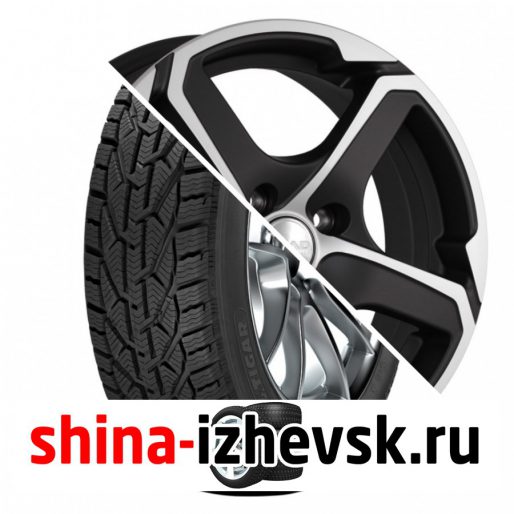 Колесо в сборе Tigar Winter 185/60 R15 T 88 + СКАД Аллигатор 6xR15 4×98 ET38 DIA58.6 Черный матовый с полированным элементом в Ижевске